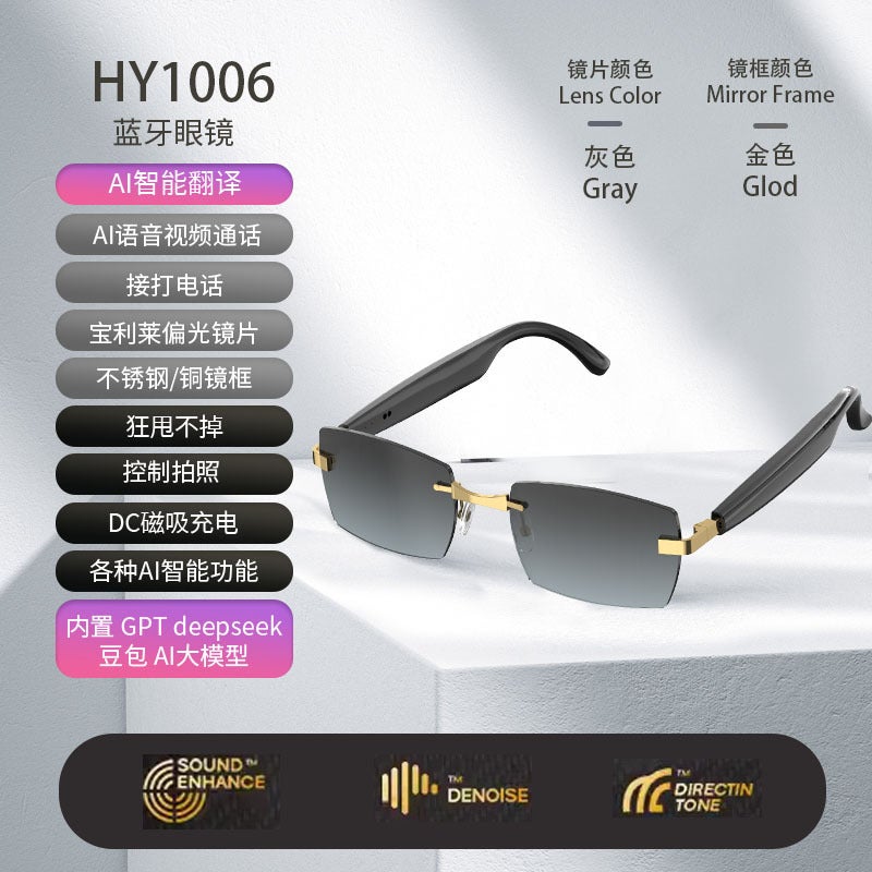 Black Technology Modern Hy-C8 Wireless Bluetooth Headset Real-Time Translation Ai Smart Glasses Multi-Language Simultaneous Translation - Image 1